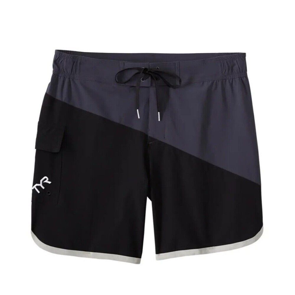 TYR Men's Bulldog Diagonal Splice Boardshort BDSB5A Black/Grey, Size XL